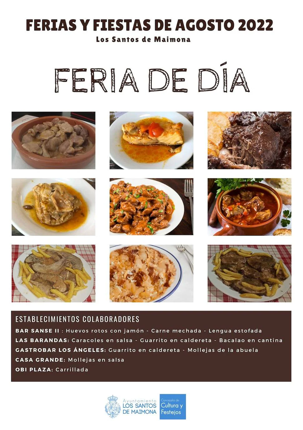 Especialidades gastronómicas en la Feria de Día: guarrito, bacalao, mollejas, huevos rotos....