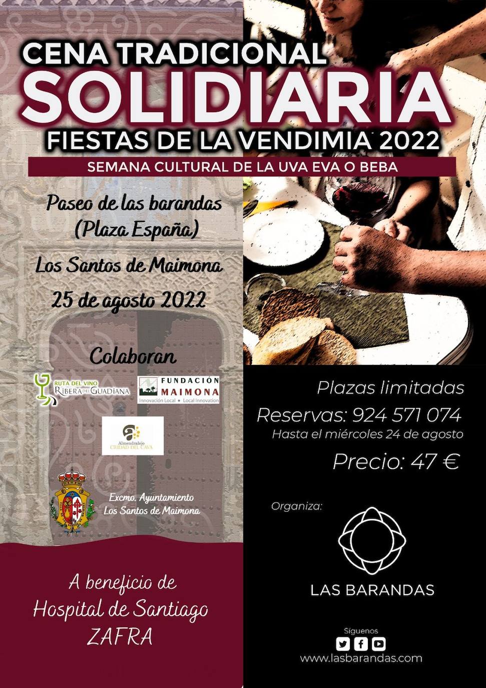 La plaza de España acogerá este jueves la Cena Maridaje de Las Barandas