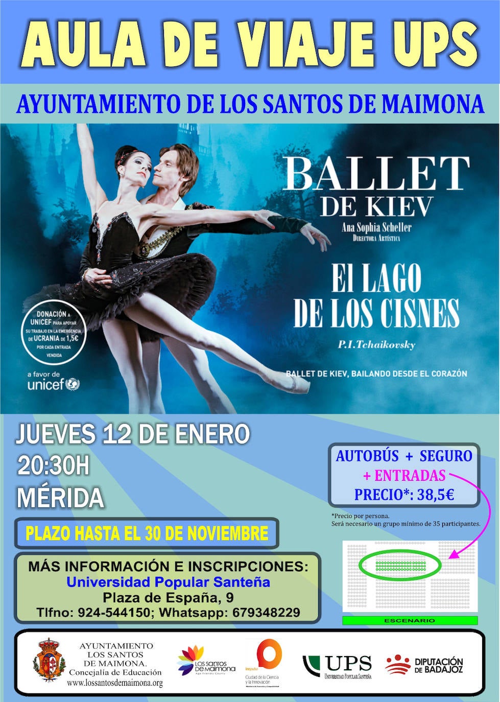 El Aula de Viaje de la UPS irá a Mérida para ver al Ballet de Kiev bailando 'El Lago de los Cisnes'