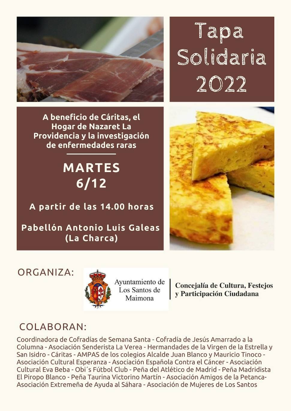 La Tapa Solidaria 2022 se celebrará este martes 6 en el pabellón Antonio Luis Galeas