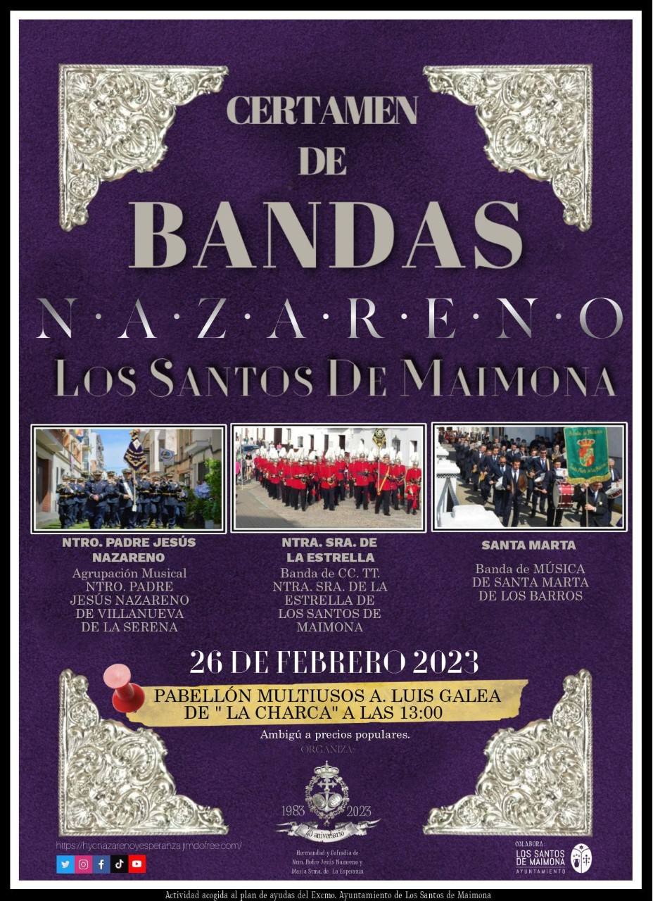 El certamen de Bandas 'Nazareno' se traslada este domingo al pabellón Antonio Luis Galea de la Charca