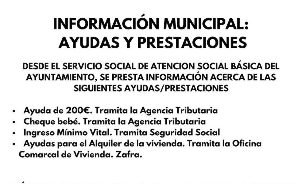 Los servicios sociales del ayuntamiento ofrecen información sobre ayudas del Gobierno y la Junta y tramitan algunas