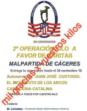 La Peña Oficial del Club Atlético de Madrid de Malpartida de Cáceres entregará a Cáritas lo recaudado con su operación kilo
