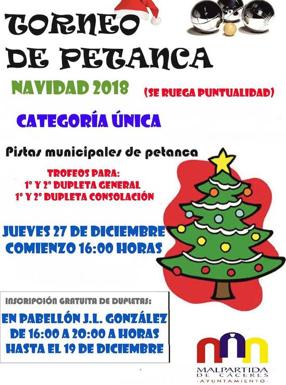 Mañana se celebra el Torneo de Petanca Navidad 2018 de Malpartida de Cáceres