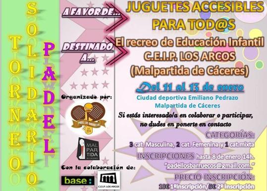Entre los días 11 y 13 de enero tendrá lugar el Torneo Solidario de Pádel de Pádel Los Barruecos