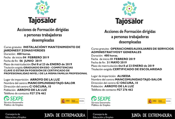 Curso de 'Operaciones Auxiliares de Servicios Administrativos y Generales' e 'Instalación y Mantenimiento de Jardines y Zonas Verdes