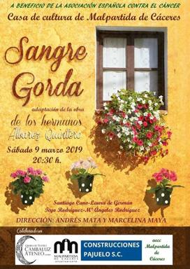 La Casa de Cultura acogerá la obra 'Sangre Gorda', en beneficio de la AECC