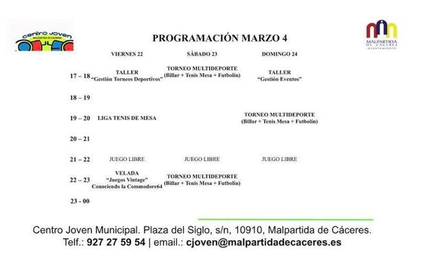 Actividades del Centro Joven para el fin de semana