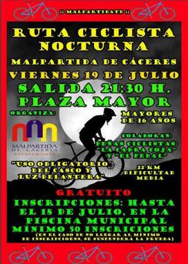 Último día para inscribirse en la Ruta Ciclista Nocturna de Malpartida de Cáceres