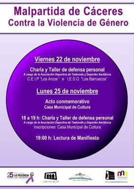 Malpartida de Cáceres organiza varios actos para conmemorar el Día Contra la Violencia de Género