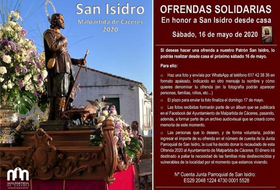 Hoy finaliza el plazo para enviar las fotografías de las Ofrendas Solidarias a San Isidro