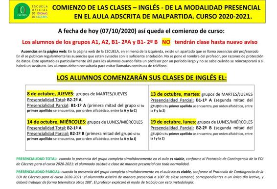 Comienzan las clases algunos de los grupos de inglés del Aula Adscrita de Malpartida de Cáceres de la EOI