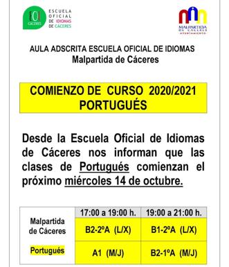 Comienzan las clases de portugués en el Aula Adscrita de Malpartida de Cáceres de la EOI