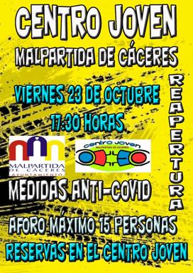 El próximo viernes reabre el Centro Joven de Malpartida de Cáceres