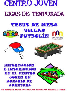 Abierto el plazo de inscripción para las ligas de tenis de mesa, billar y futbolín del Centro Joven