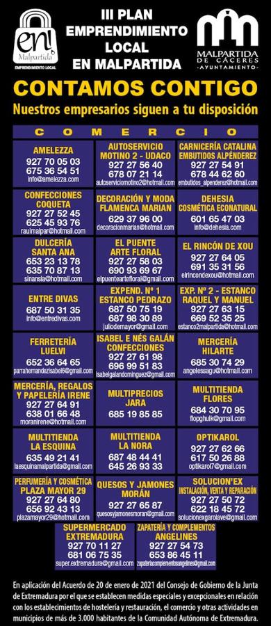 Contactos de los negocios locales que continúan trabajando presencial o mediante encargos