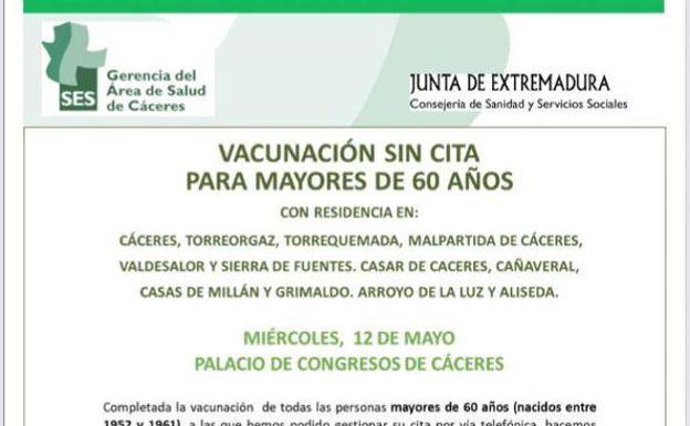 Los malpartideños de más de 60 años que no han sido vacunados son llamados sin cita para vacunarse en el Palacio de Congresos de Cáceres