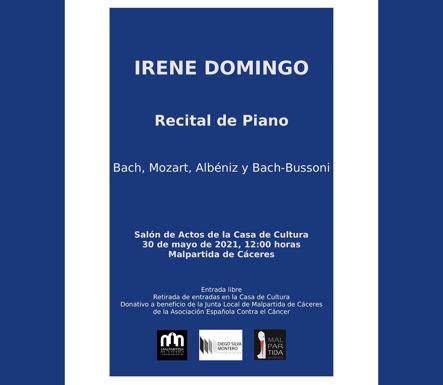 La pianista Irene Domingo ofrece un recital en Malpartida de Cáceres
