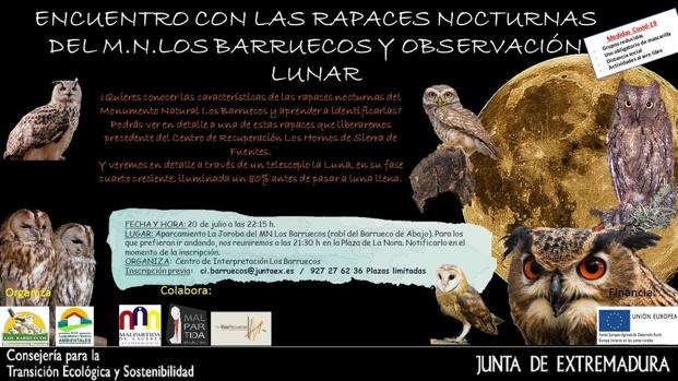 Encuentro con las rapaces nocturnas y observación lunar en el Monumento Natural Los Barruecos