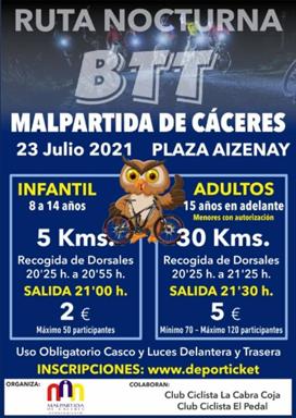 Último día para inscribirse en la Ruta Nocturna BTT Malpartida de Cáceres