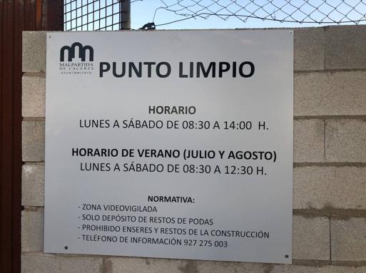 Nuevo horario en el punto limpio de Malpartida de Cáceres