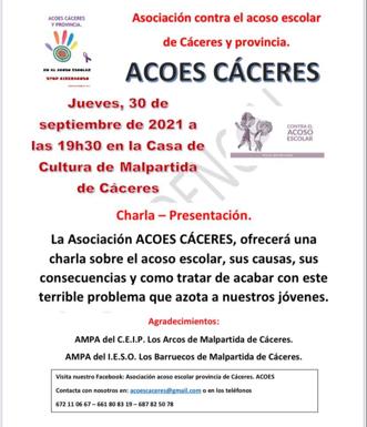 ACOES Cáceres organiza una charla sobre el acoso escolar