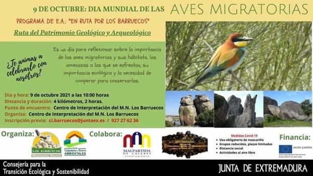 El Centro de Interpretación Barruecos Monumento Natural organiza una ruta para celebrar el Día mundial de las Aves Migratorias