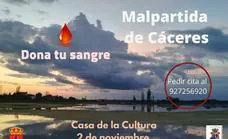 La Hermandad de Donantes de Sangre de Cáceres organiza una recogida en Malpartida de Cáceres