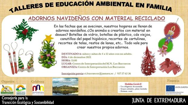 El Centro de Interpretación propone un taller para hacer adornos navideños con material reciclado