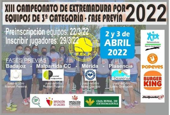Malpartida de Cáceres acoge la Fase Previa del Campeonato de Extremadura de Pádel por Equipos de 3a División
