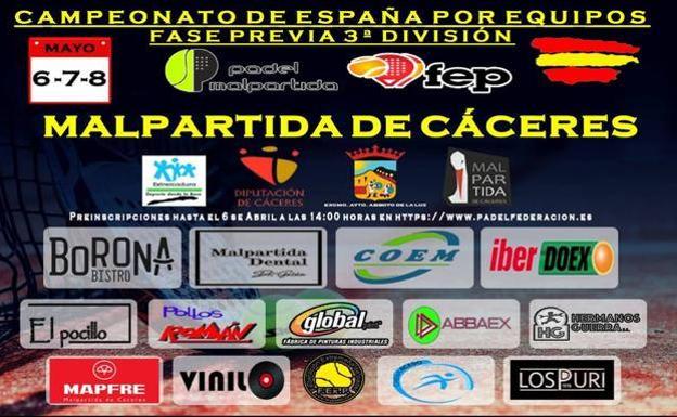 Malpartida de Cáceres acoge la Fase Previa del Campeonato de Pádel de España 3ª División