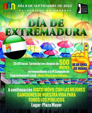 Sorteo de 3 cheques de 500 euros y música para celebrar el Día de Extremadura