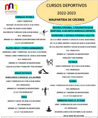 Abiertas las inscripciones en los Cursos Deportivos 2022-2023 de Malpartida de Cáceres