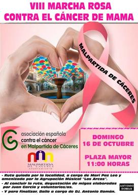 Malpartida de Cáceres acogerá varias actividades con motivo de la VIII Marcha Rosa Contra el Cáncer de Mama