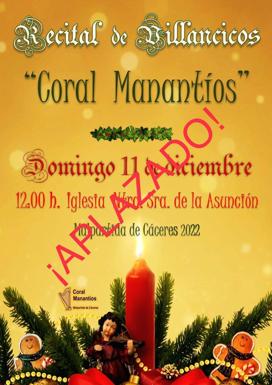 Aplazado el recital de villancicos de la Coral Manantíos