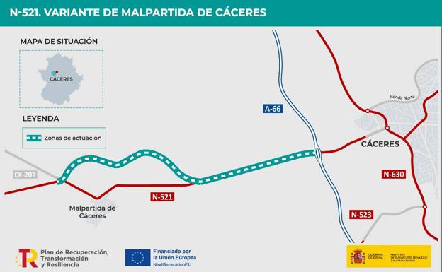 Mitma adjudica por 43 millones de euros las obras de la variante de Malpartida de Cáceres