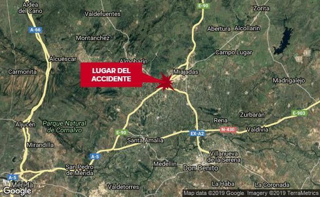 Cinco heridos, entre ellos una niña de 8 años, en un accidente a la altura de Miajadas