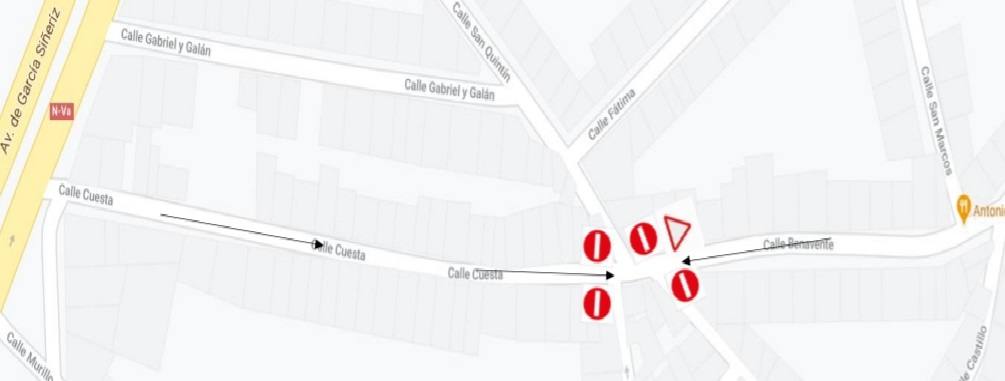 Las calles Castillo, Cuesta y Benavente pasan a ser de sentido único