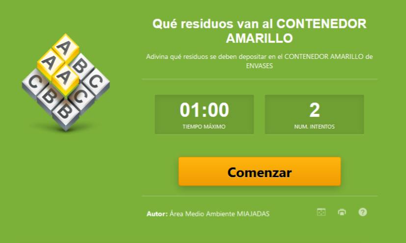 El Área de Medio Ambiente propone un juego para aprender a reciclar en el contenedor amarillo