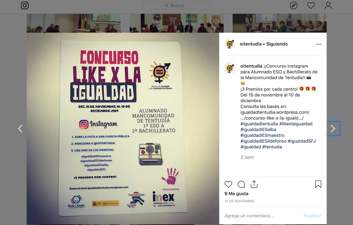 Concurso en Instagram para jóvenes en pro de la igualdad y contra las violencias machistas