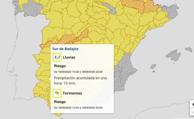 Toda Extremadura estará este viernes en alerta por lluvias y tormentas