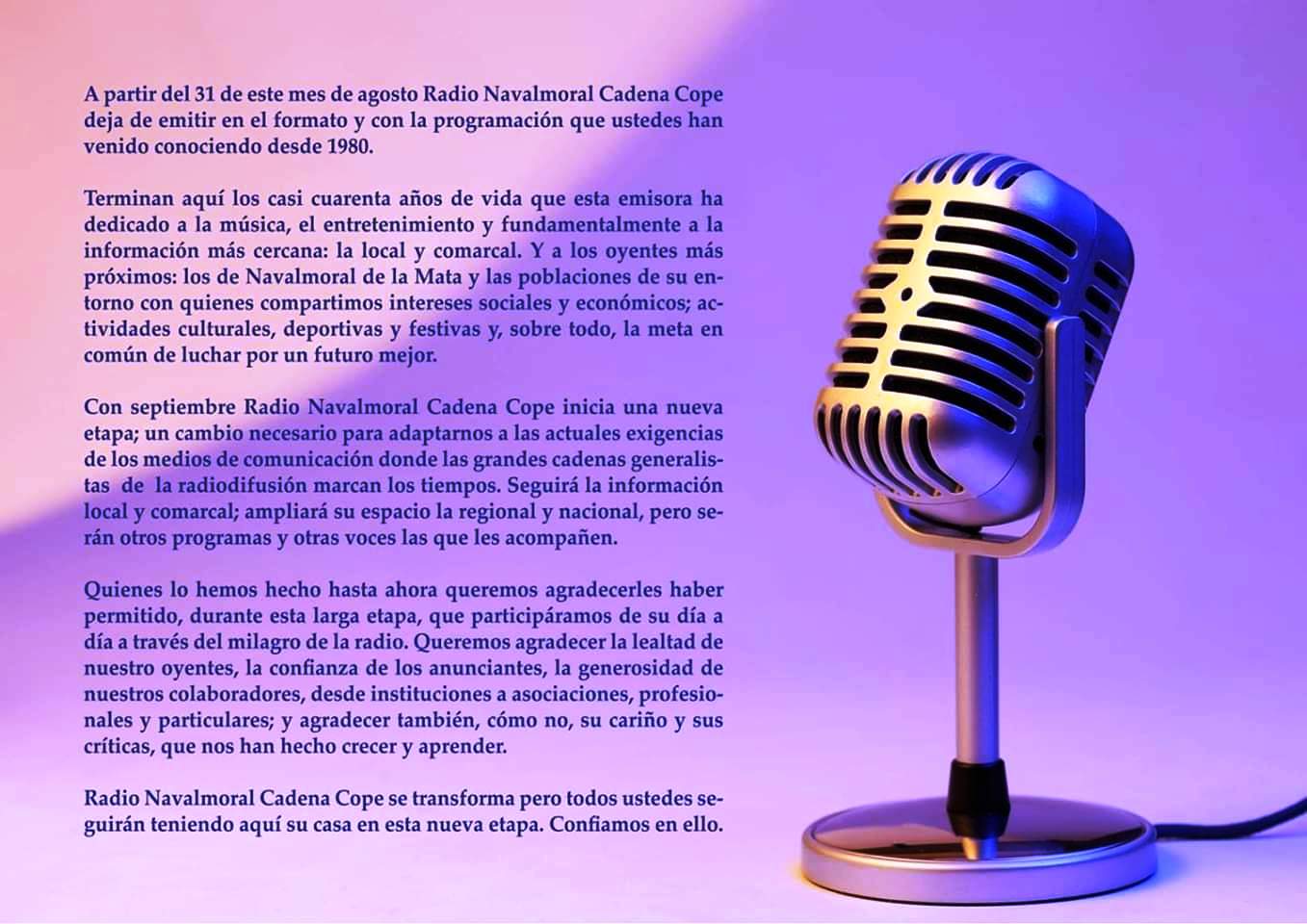 Radio Navalmoral dejará de emitir el sábado en su actual formato y con el equipo habitual