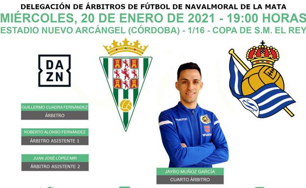 Jayro Muñoz, actuará como cuarto árbitro en el partido de Copa del Rey entre el Córdoba y la Real Sociedad