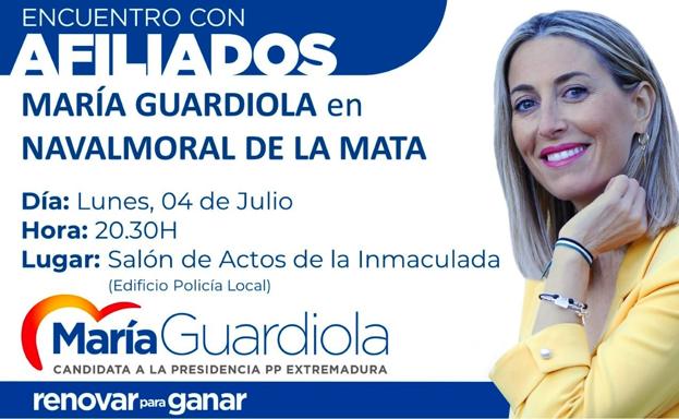 María Guardiola, candidata a la presidencia regional del PP, se reunirá el lunes con afiliados locales