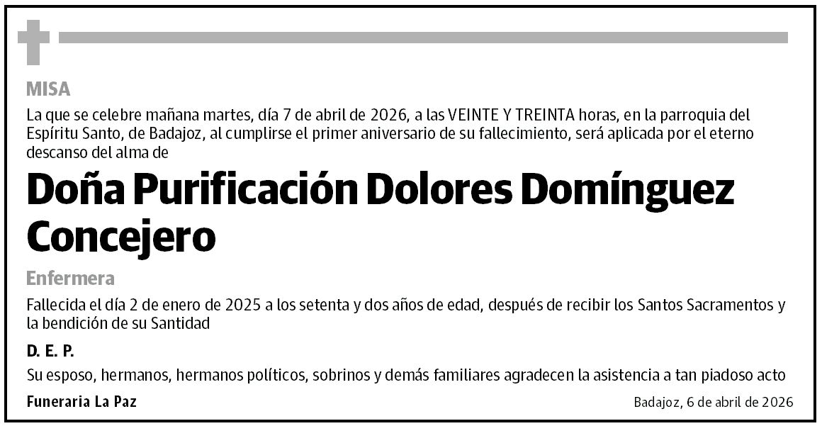 Doña Purificación Dolores Domínguez Concejero