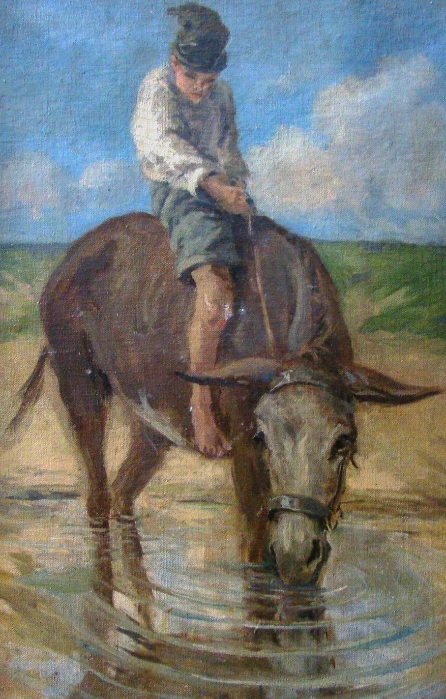 La obra pictórica 'O rapaz e o burro', pieza del mes de junio 2020 en el Museo de Olivenza