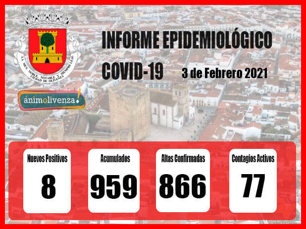 Los contagios en Olivenza bajan del centenar por primera vez desde el 31 de diciembre