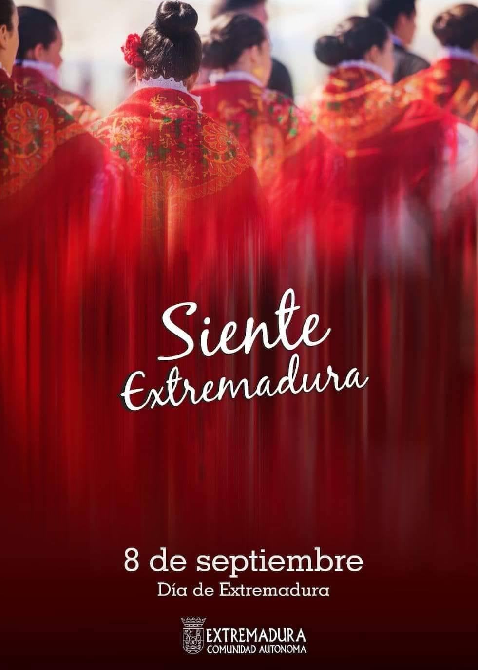 El cartel oficial del Día de Extremadura 2022, protagonizado por el traje de gala femenino de 'La Encina'. /CEDIDA