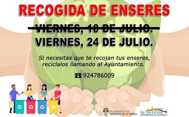 Nuevo servicio de recogida de enseres en la localidad este viernes, 24 de julio