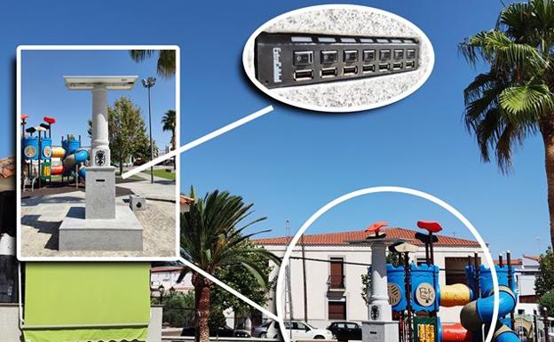 Instalado en el Parque Nuevo un poste fotovoltaico con puertos USB para cargar móviles